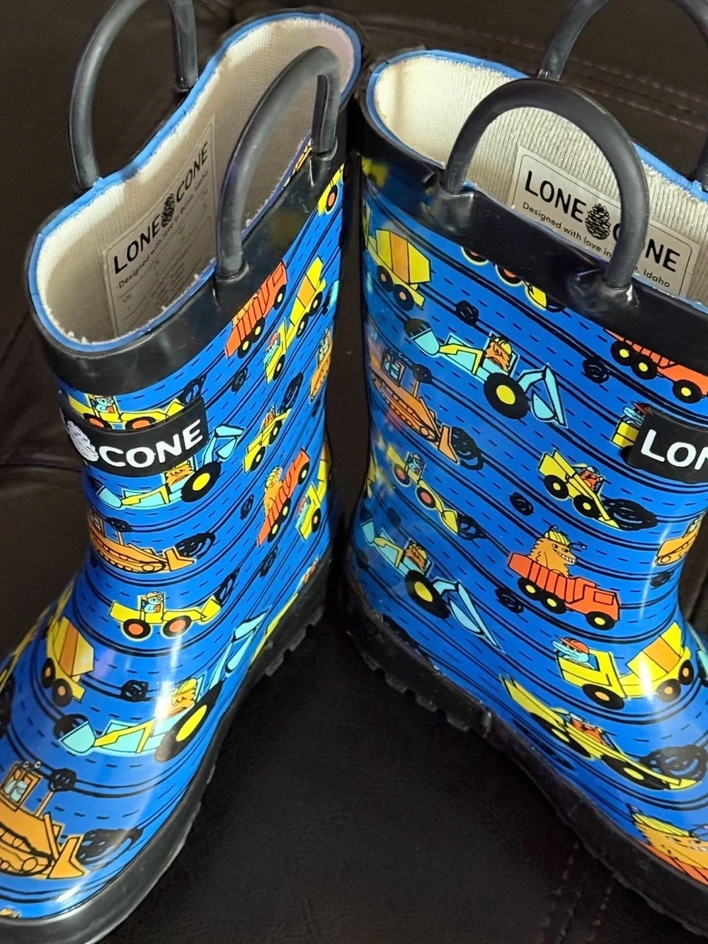 Lonecone Kids' Blue Construction Print Rain Boots